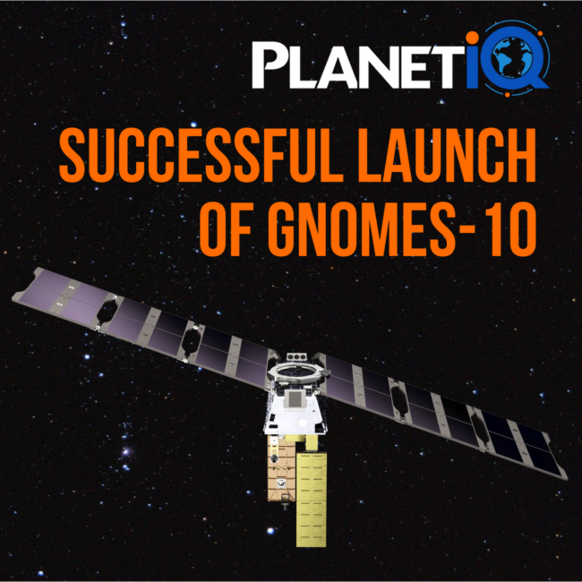 Artist's rendering of PlanetiQ's GNOMES-10 GNSS radio occultation weather satellite in orbit above Earth
